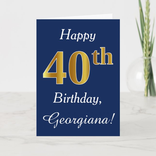 Carte Blue, Faux Gold 40e anniversaire + Nom personnalis (Devant)