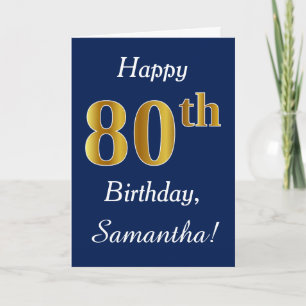 Carte Blue, Faux Gold 80e anniversaire + Nom personnalis