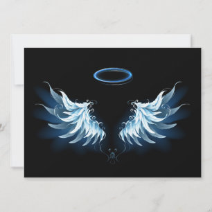 Carte Blue Glowing Angel Wings on black background