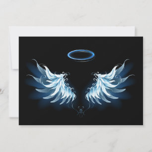 Carte Blue Glowing Angel Wings on black background
