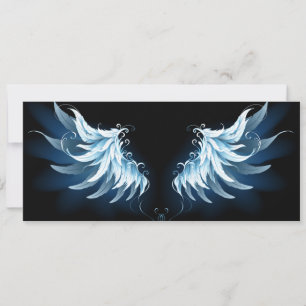 Carte Blue Glowing Angel Wings on black background