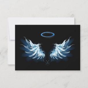 Carte Blue Glowing Angel Wings on black background