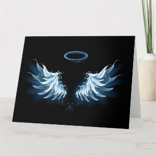 Carte Blue Glowing Angel Wings on black background