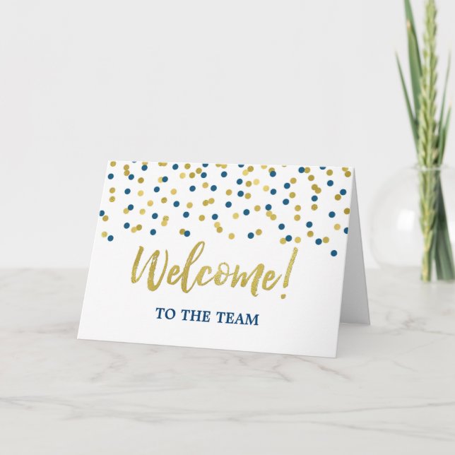 Carte Blue Gold Confetti Employé Bienvenue à l'équipe (Devant)