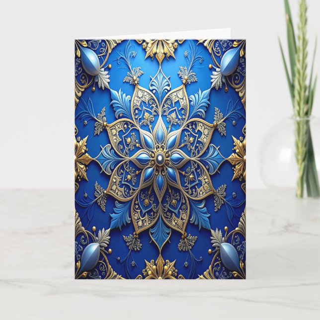 Carte Blue Gold Decorative Holiday Card (Devant)