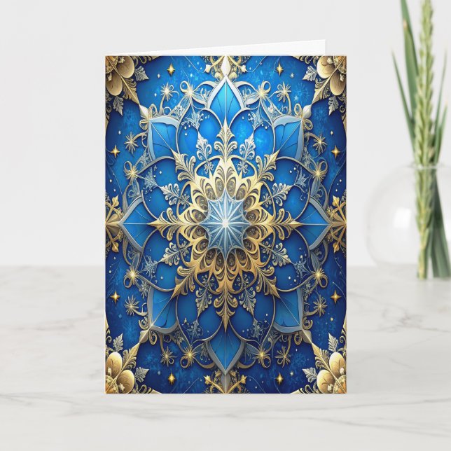 Carte Blue Gold Decorative Holiday Card (Devant)