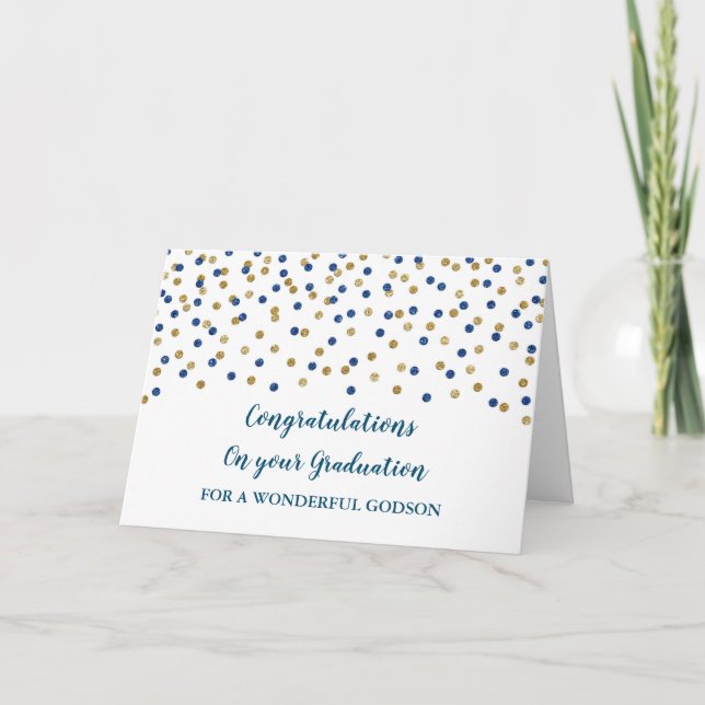 Carte Blue Gold Godson Félicitations à la graduation (Devant)