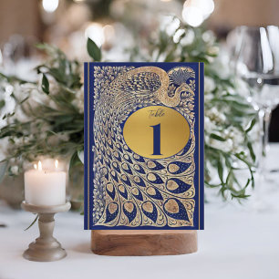 Carte Blue Gold Peacock Art Nouveau Mariage Numéro de ta