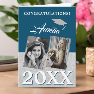 Carte Blue Graduate 2 Photo Félicitations Diplôme