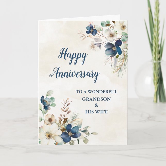 Carte Blue Grandson et son épouse Mariage Anniversaire (Devant)