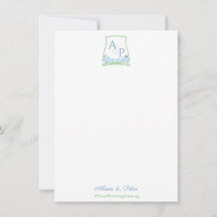 Carte Blue Green Hydrangea Crest Mariage Welcome Note
