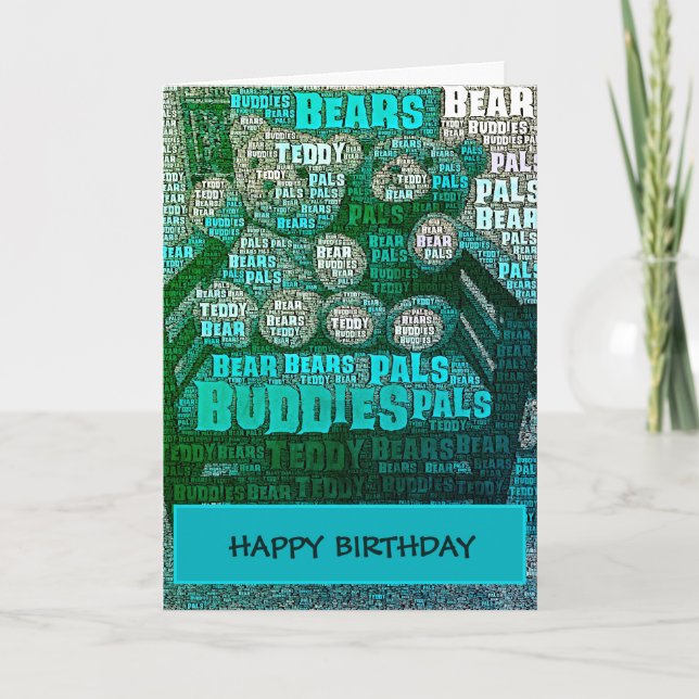 Carte Blue Green Teddy Bear Buddies Word Cloud Card (Devant)