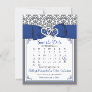Carte Blue, Grey Love Hearts Photo Enregistrer la date