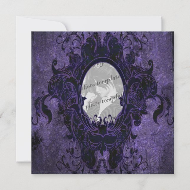 Carte Blue Grunge Damask Goth Cadre photo (Devant)