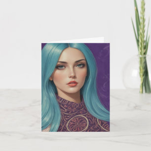 Carte Blue Hair AI art vierge à l'intérieur de toutes le
