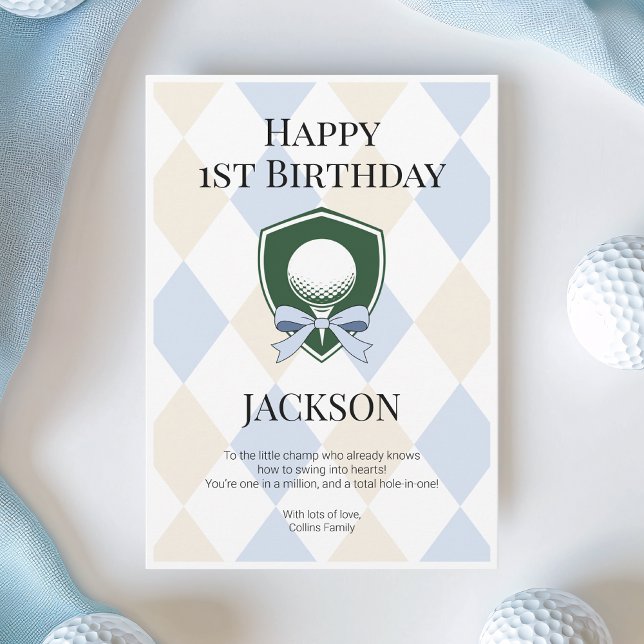 Carte Blue Hole in One Boys Golf Joyeux 1er anniversaire (Blue Hole in One Boys Golf Happy 1st Birthday Card)