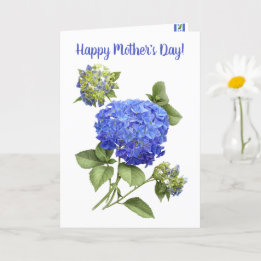 Carte Blue Hydrangea Floral Art Fête des Mères