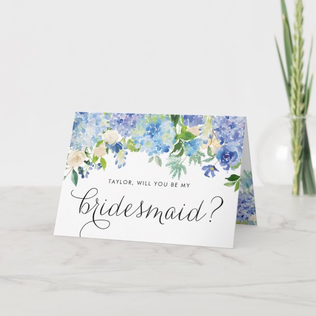 Carte Blue Hydrangeas Floral Serez-Vous Ma Femme D'Accue (Devant)