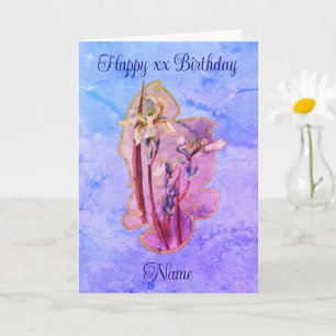 Carte Blue Iris Floral Art Personnalisé Anniversaire