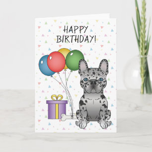 Carte Blue Merle French Bulldog mignon chien Joyeux anni