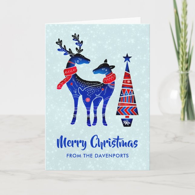 Carte Blue Nordic Christmas Reindeer Pair (Devant)