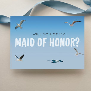 Carte Blue Ombre Seagulls Coastal Maid of Honor Proposit