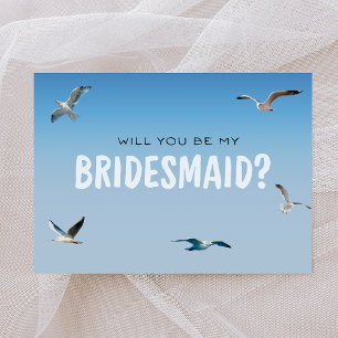 Carte Blue Ombre Seaguls Coastal Bridesmaid Proposition