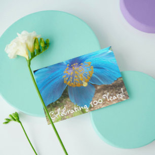 Carte Blue Poppy 100 ans Fleurs Anniversaire