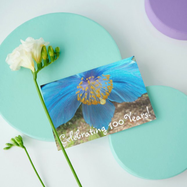 Carte Blue Poppy 100 ans Fleurs Anniversaire (In Situ)