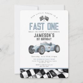 Carte Blue Race Car Fast One 1st Birthday Party Invitati