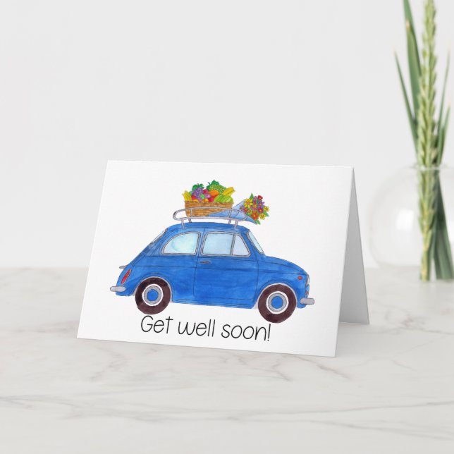 Carte Blue Retro Fiat 500 Get well (Devant)