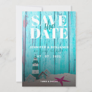Carte Blue Rustic Wood Beach Mariage Enregistrer La Date