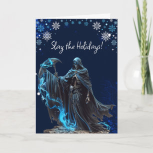 Carte Blue Snowflake Grim Reaper Drôle Horreur Noël