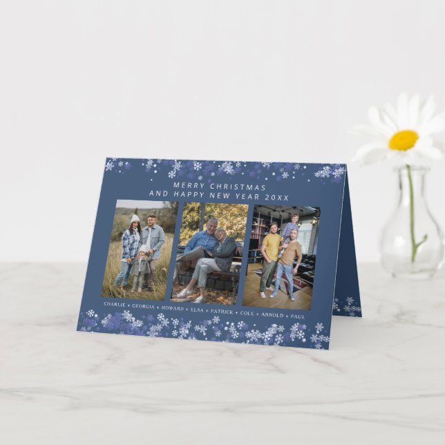 Carte Blue Snowflakes Christmas Modern Collage 3 Photos (Petite plante)