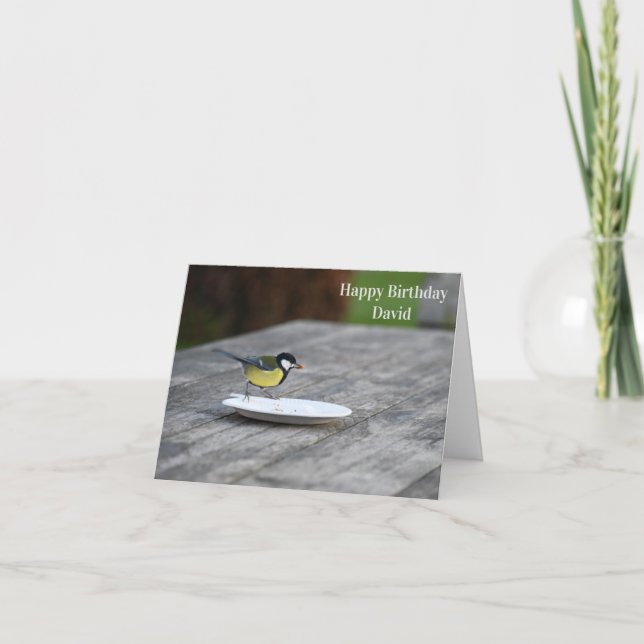 Carte Blue Tit Bird Nourrir Joyeux Anniversaire (Devant)