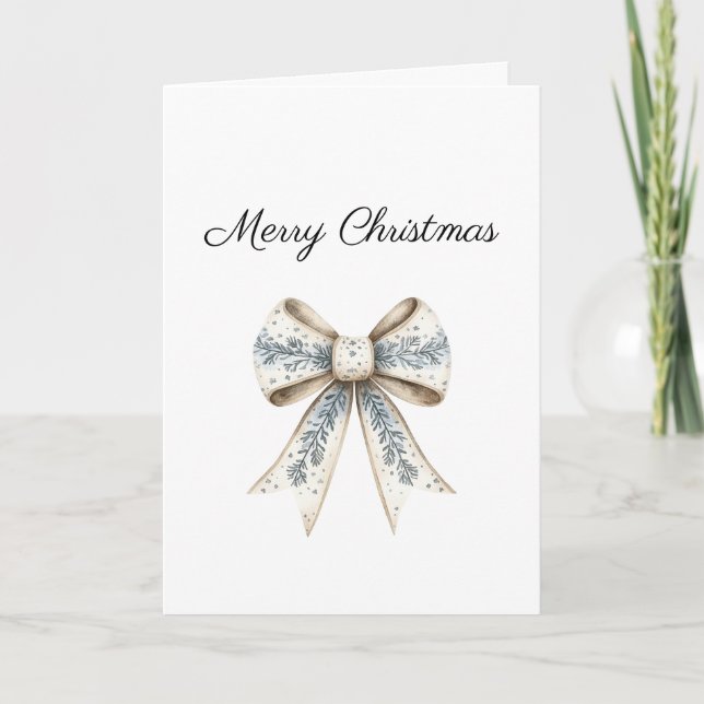 Carte Blue White Nordic Cream Bow Christmas (Devant)