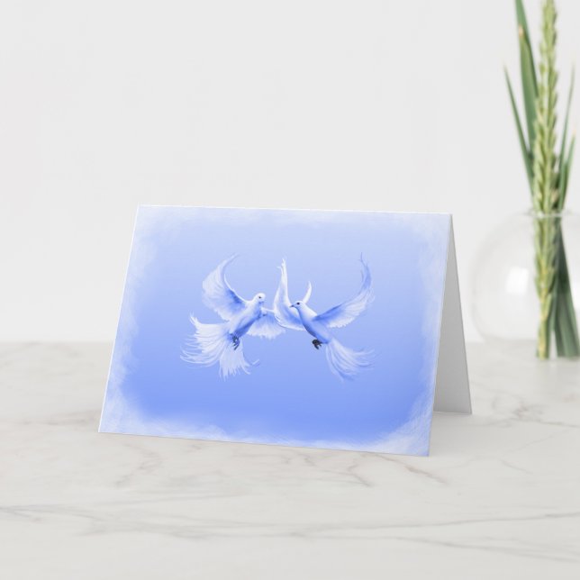 Carte "Blue Willow Doves" 2 ~ Blank Inside Grey Card (Devant)