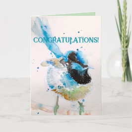 Carte Blue Wren Watercolor Félicitations Aqua