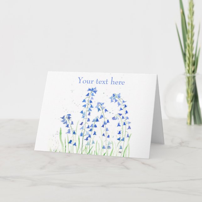 Carte Bluebells fleurs bleues bois aquarelle (Devant)