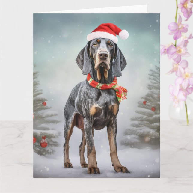 Carte Bluetick Coonhound Dog en Noël de neige (Orchidée)