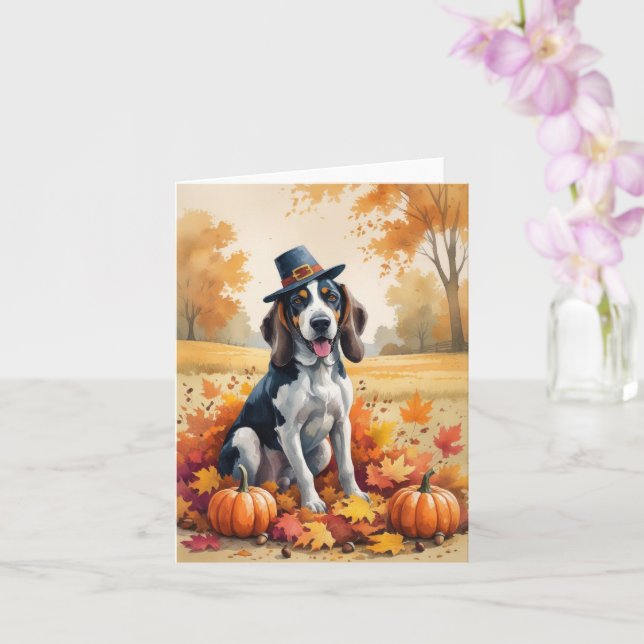 Carte Bluetick Coonhound L'automne quitte Thanksgiving A (Orchidée)