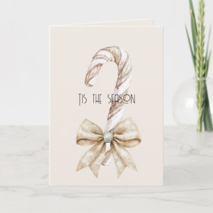 Carte Blush Canne de Noël Rustique Crème Arc Argent