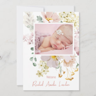Carte Blush Floral Photo Faire-part de naissance