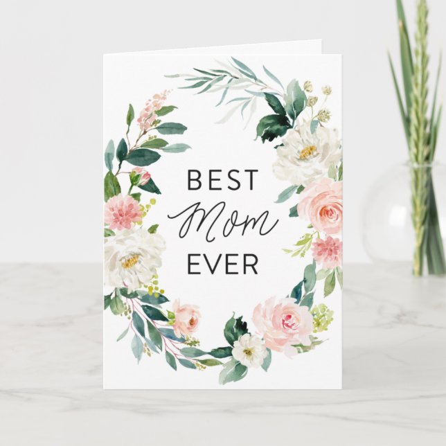 Carte Blush Floral Wreath Meilleure Maman Jour des Mères (Devant)