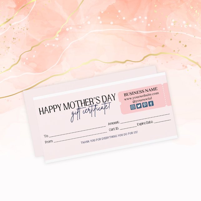 Carte Blush Pink Happy Mère's Day Certificat cadeau (Créateur téléchargé)
