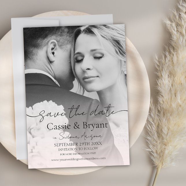 Carte Blush Pink Romantic Chic Full Photo Enregistrer la (Blush Pink Modern Minimalist Save the Date Wedding Invitation with Calligraphy Script)