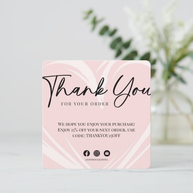 Carte Blush Pink Thank You For Your Order Card (Debout devant)