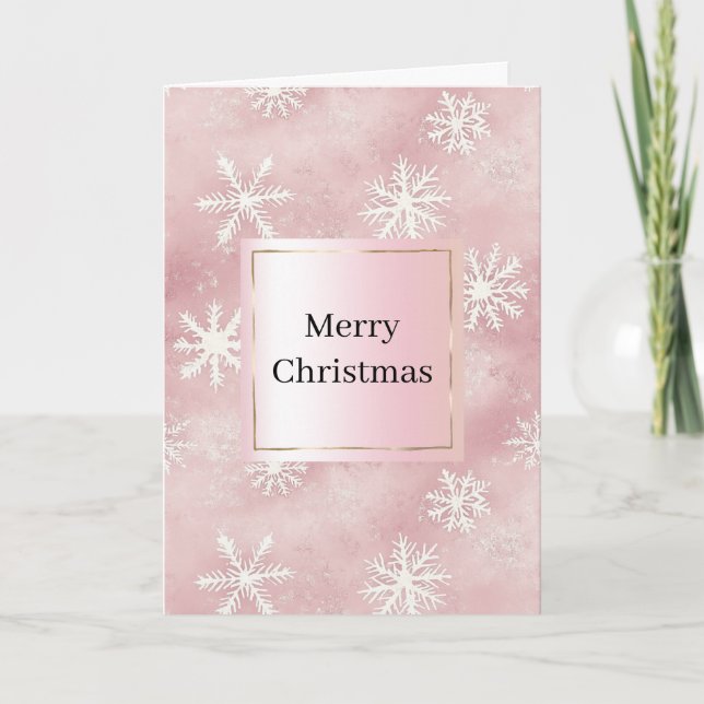 Carte Blush Pink White Snowflakes Christmas (Devant)