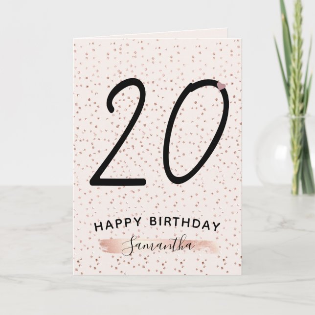 Carte Blush Rose & Rose Gold 20 Anniversaire (Devant)