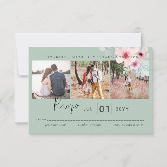 Carte Blush rose Sage Floral Mariage RSVP Budget (Devant)